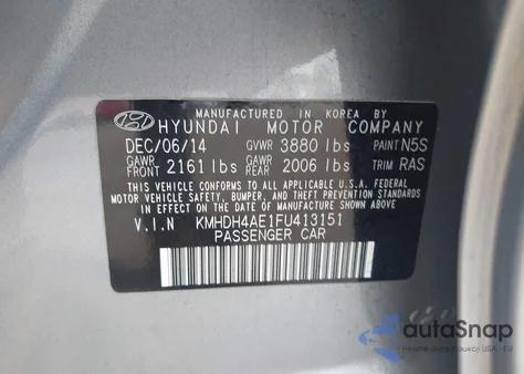 2015 Hyundai Elantra Se из США, поврежденный, VIN KMHDH4AE1FU413151
